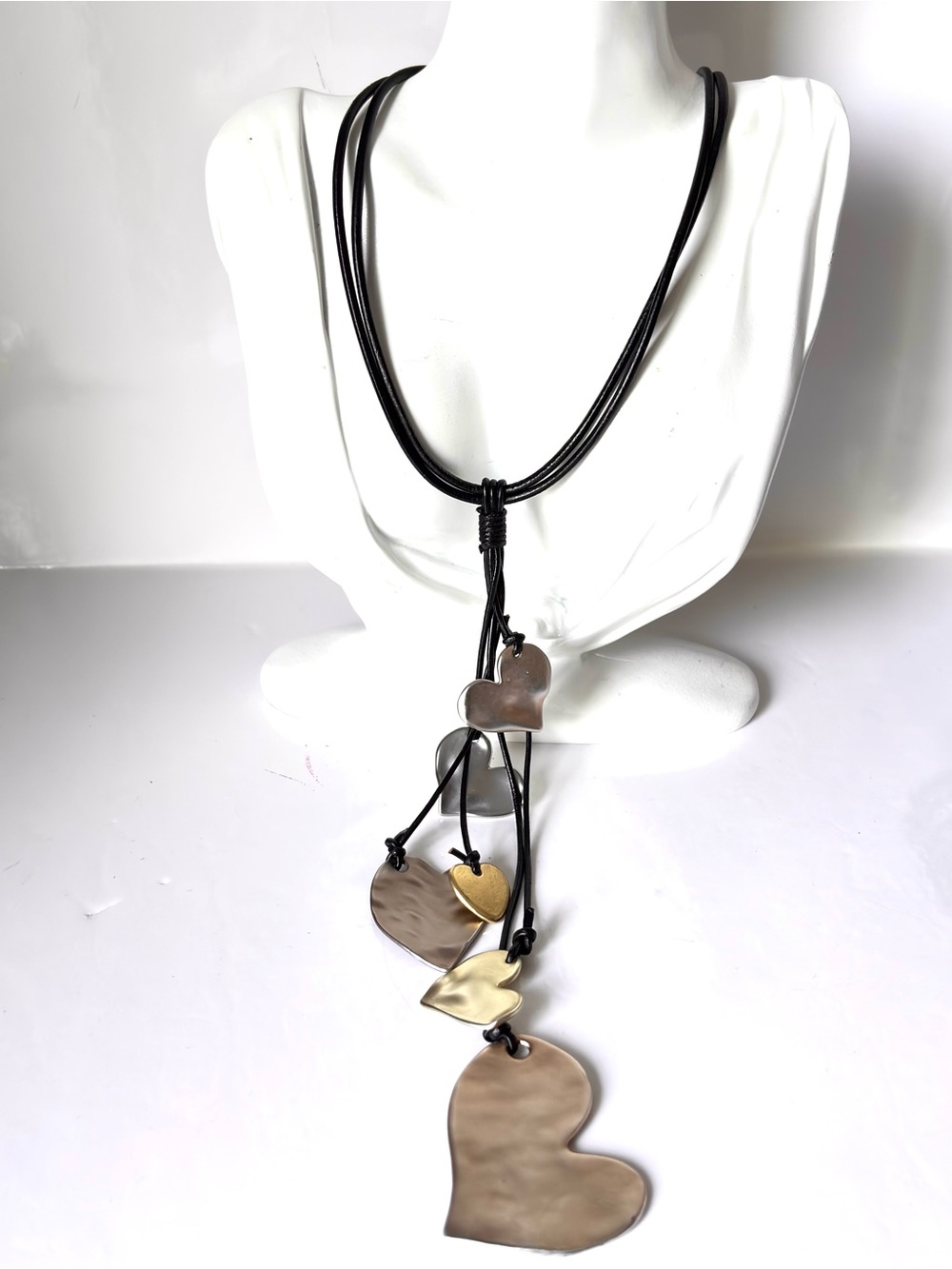 Very long Multi-Heart Aluminum tassel Cord Necklace